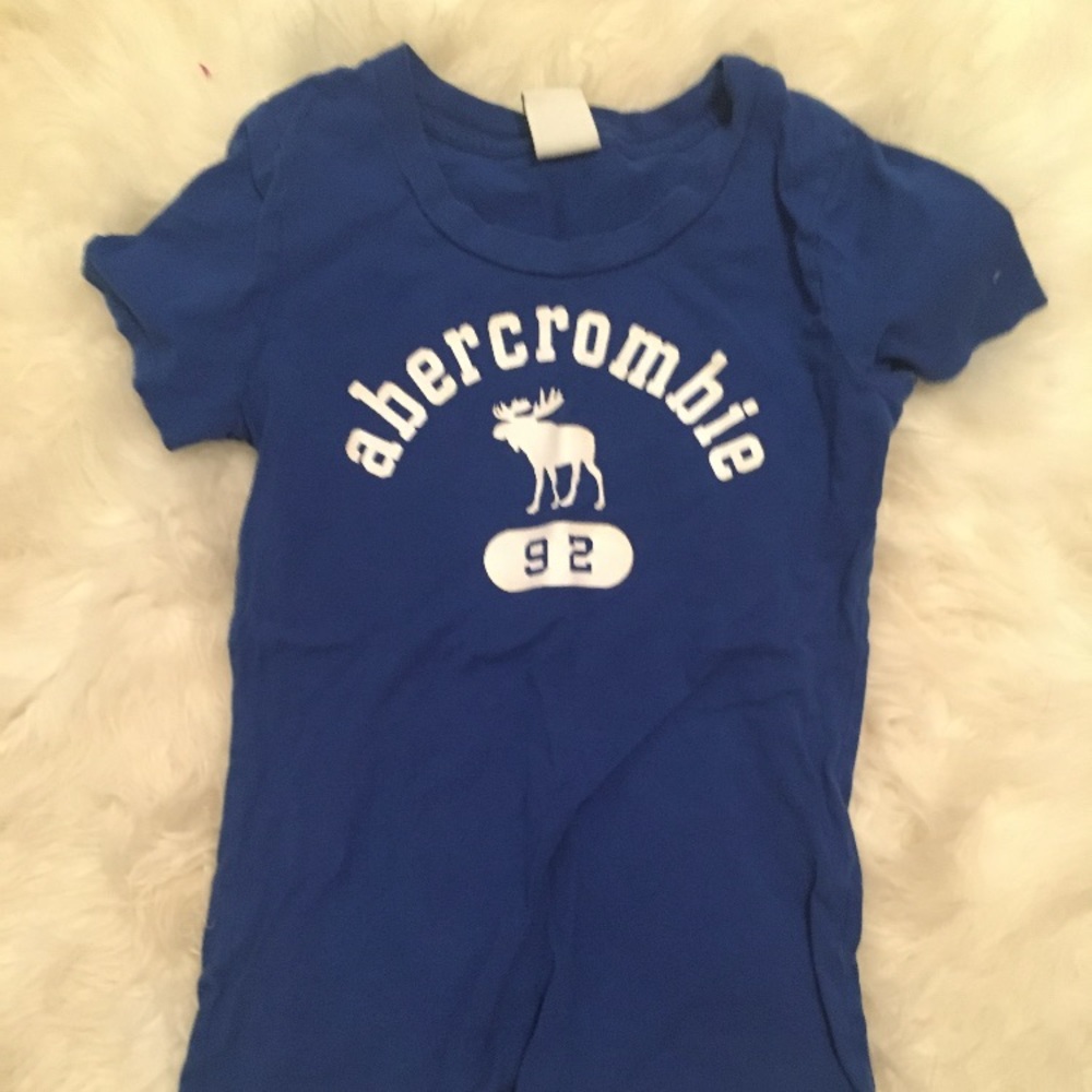 Blue t-shirt with white lettering